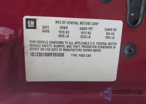 2006 Chevrolet Malibu Ls из США, поврежденный, VIN 1G1ZS51806F263266